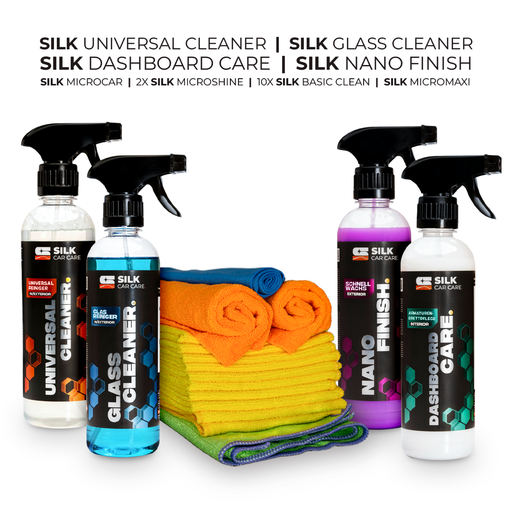SILK PRO Paket – Komplettes Autopflege-Set mit Reinigungs- und Pflegeprodukten für Innen- und Außenflächen inkl. Mikrofasertücher für ein echtes Salon-Finish zu Hause
